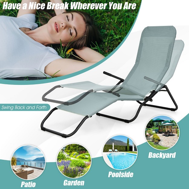 Tangkula 2 Pcs Outdoor Chaise Lounge Folding Stacking Reclining Chairs