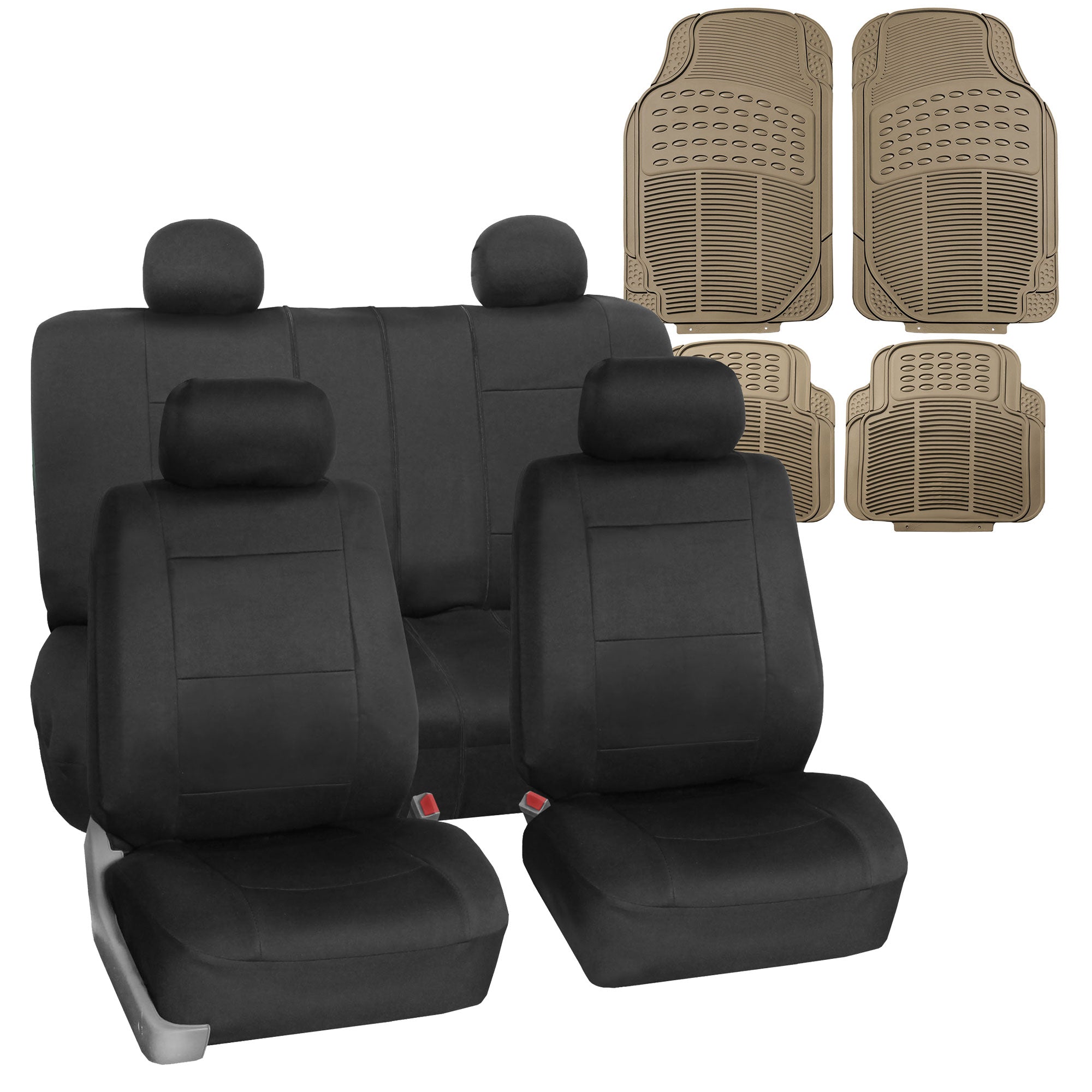 FH Group Universal Auto Seat Covers Neoprene Black w/ Black  Floor Mats