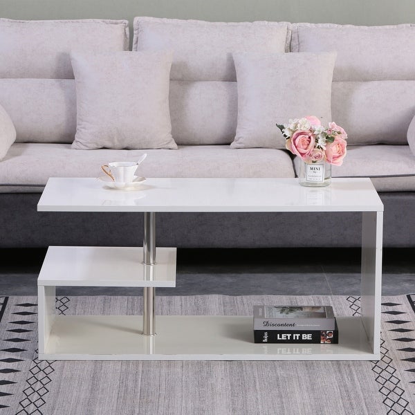 High Gloss LED Centre Sofa Table with S-Shaped Open Storage Shelf