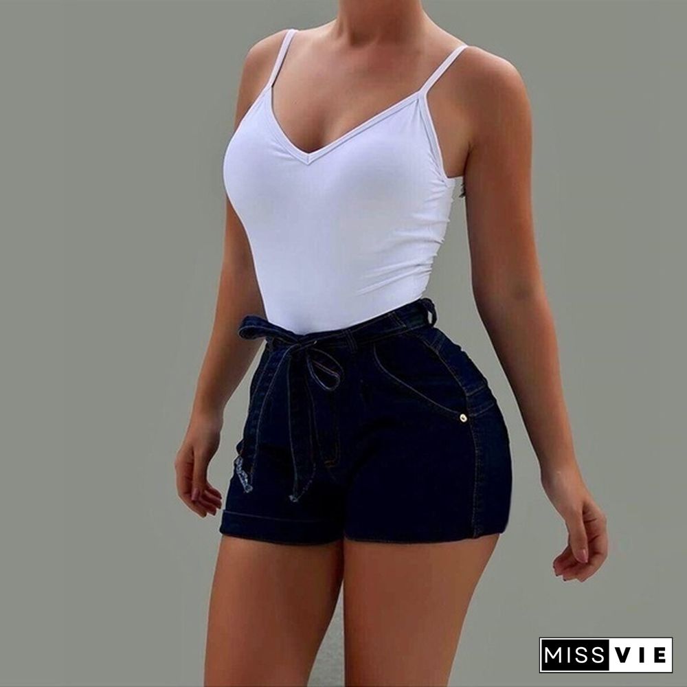 Plus Size S-5XL Women's Fashion Slim Fit Casual Classic Shorts Jeans Sexy High Waist Washed Denim Shorts Skinny Jean Shorts