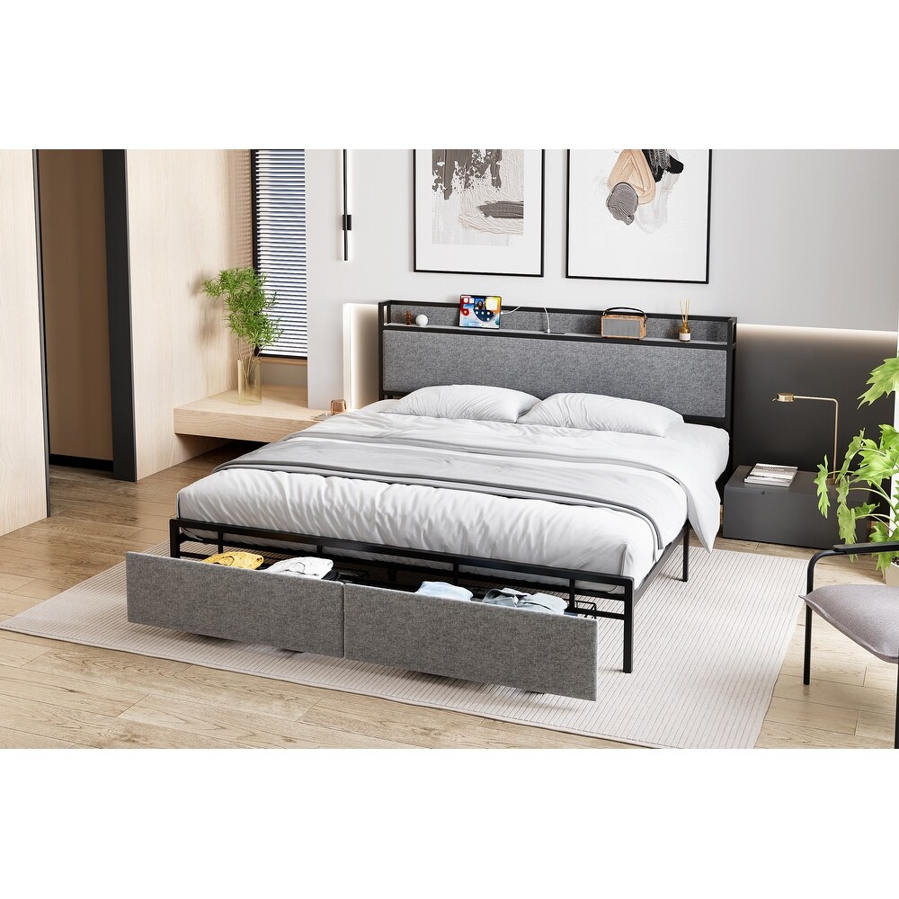 Bed Frame with 2 Storage Drawers and Headboard