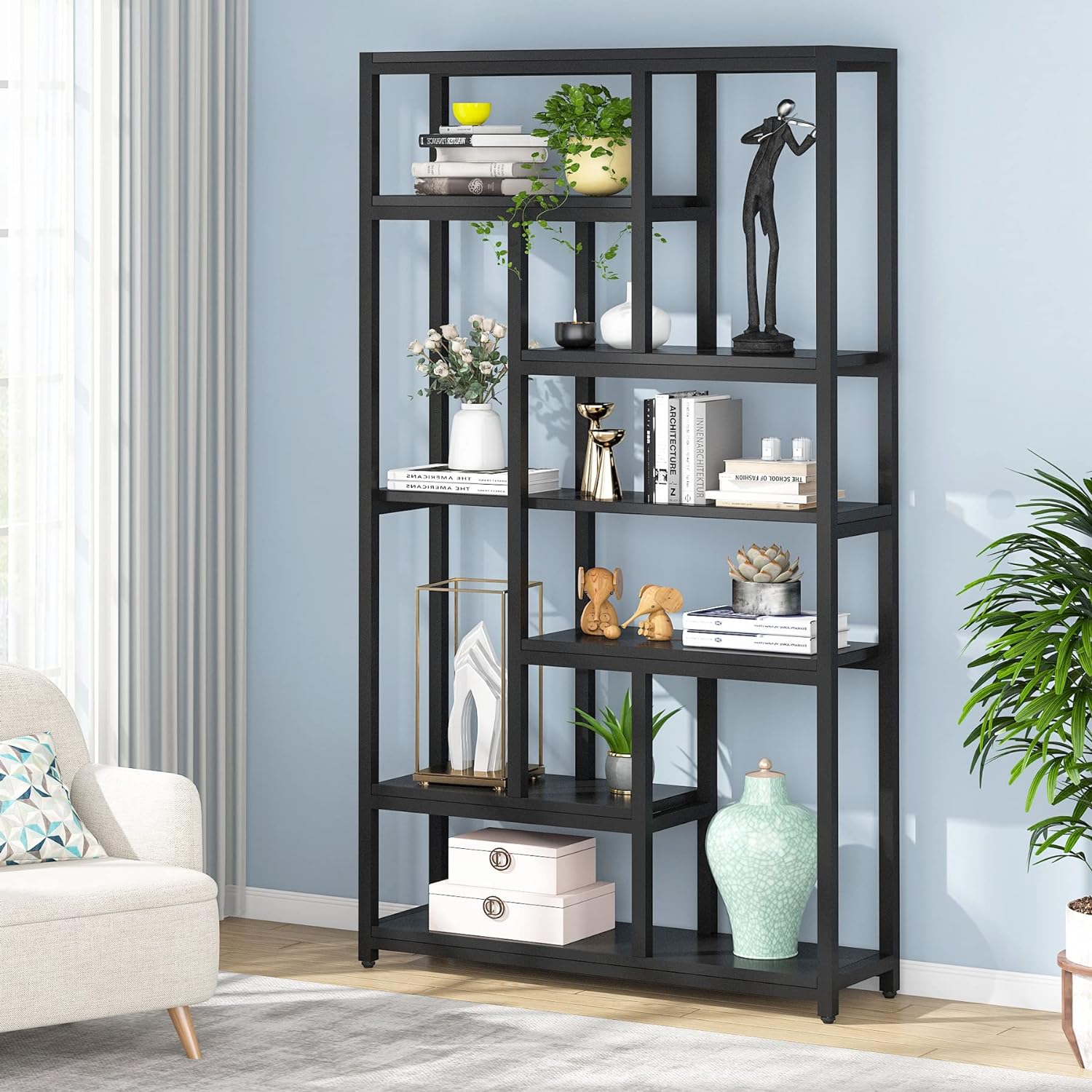 79 Tall Bookshelf, 7-Tier Bookcase Open Display Shelves