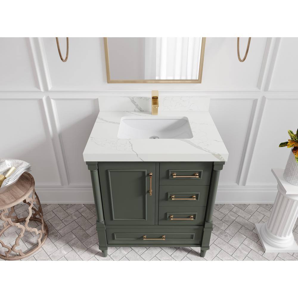 Willow Collections Hudson 30 in. W x 22 in. D x 36 in. H Bath Vanity in Pewter Green with 2 in Calacatta Quartz Top HDSN_PGN_CA_LZ_30