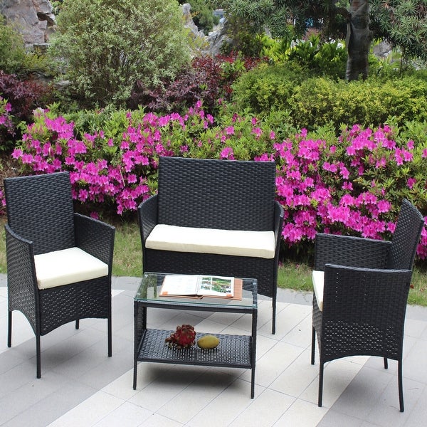 4 PC Simple Rattan Patio Furniture Set， Outdoor Cushioned Sofa - Overstock - 37666665