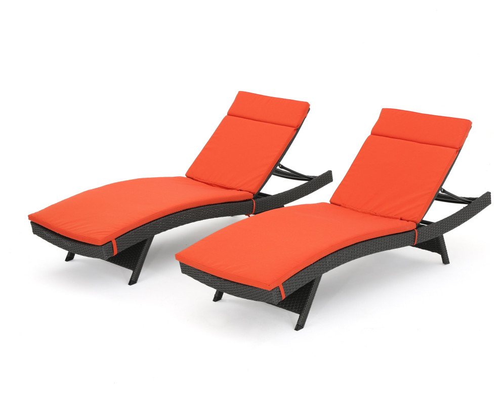 GDF Studio Savana Outdoor Wicker Lounge With Water Resistant Cushion   Tropical   Outdoor Chaise Lounges   by GDFStudio  Houzz