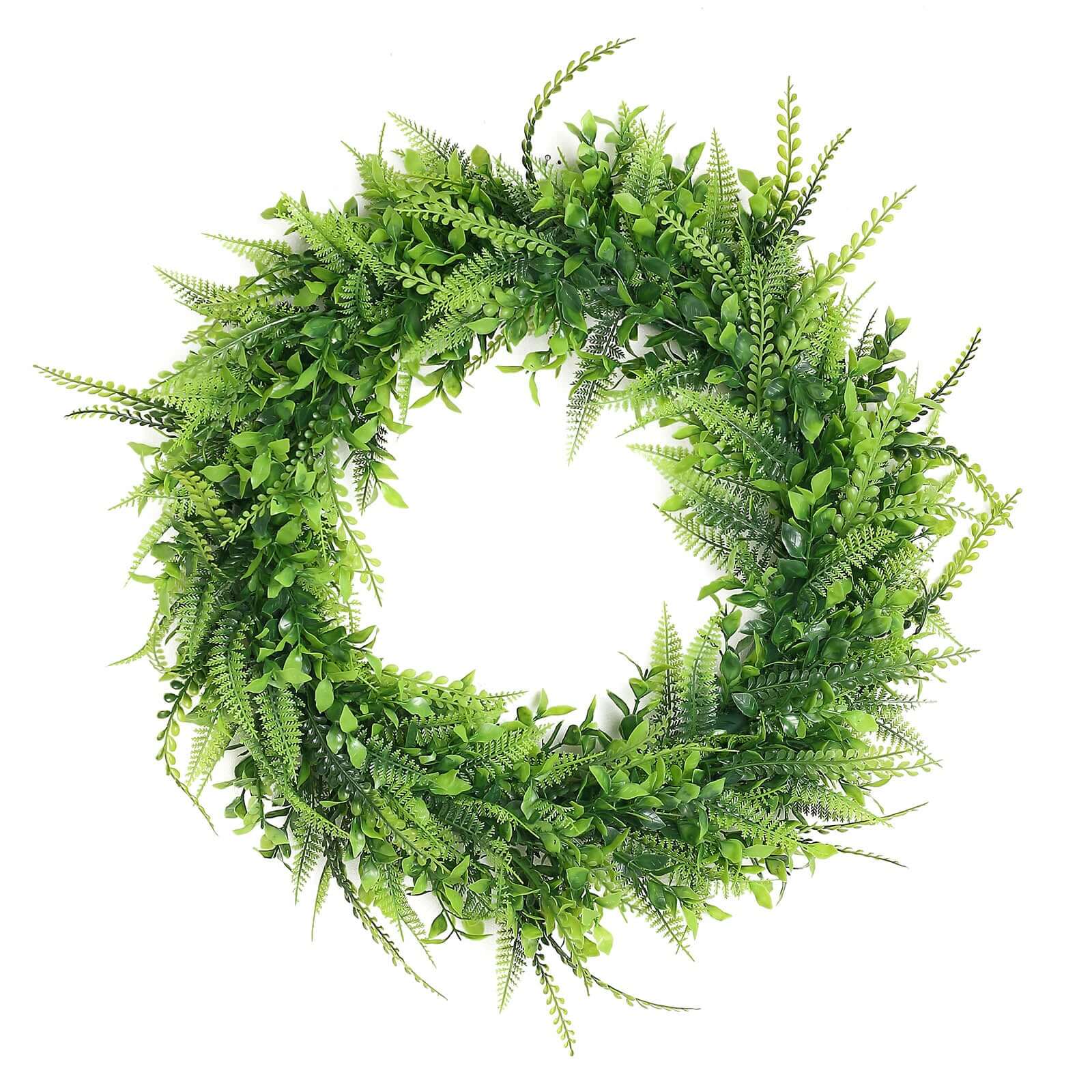 2 Pack Green Artificial Lifelike Boxwood Fern Mix Spring Wreaths 22