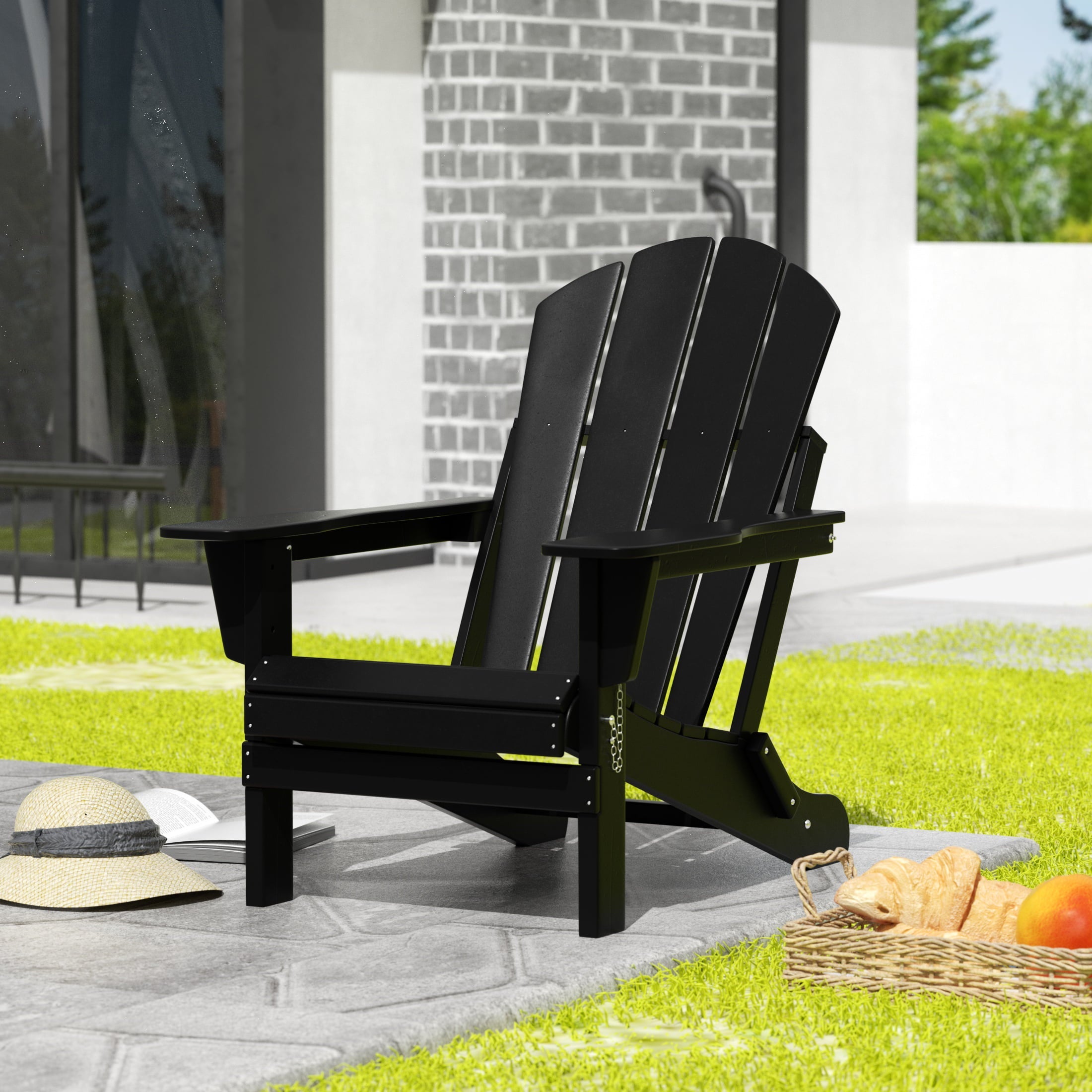 Westintrends Outdoor Adirondack Chair, Plastic Fire Pit Chair, Weather Resistant Folding Patio Lawn Chair for Outside Deck Garden Backyard Balcony, Black