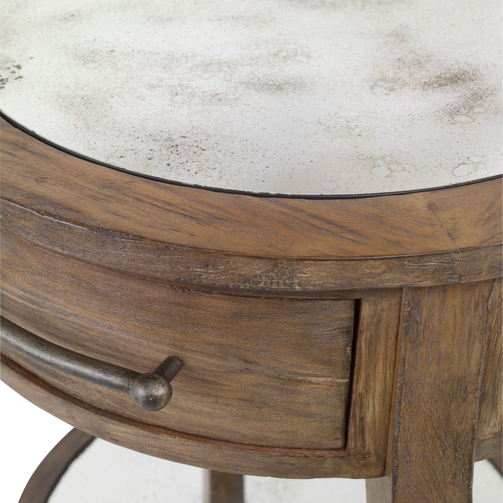 Classic Round Light Wood Accent Table  Drawer Mirrored Transitional Elegant   Rustic   Side Tables And End Tables   by My Swanky Home  Houzz