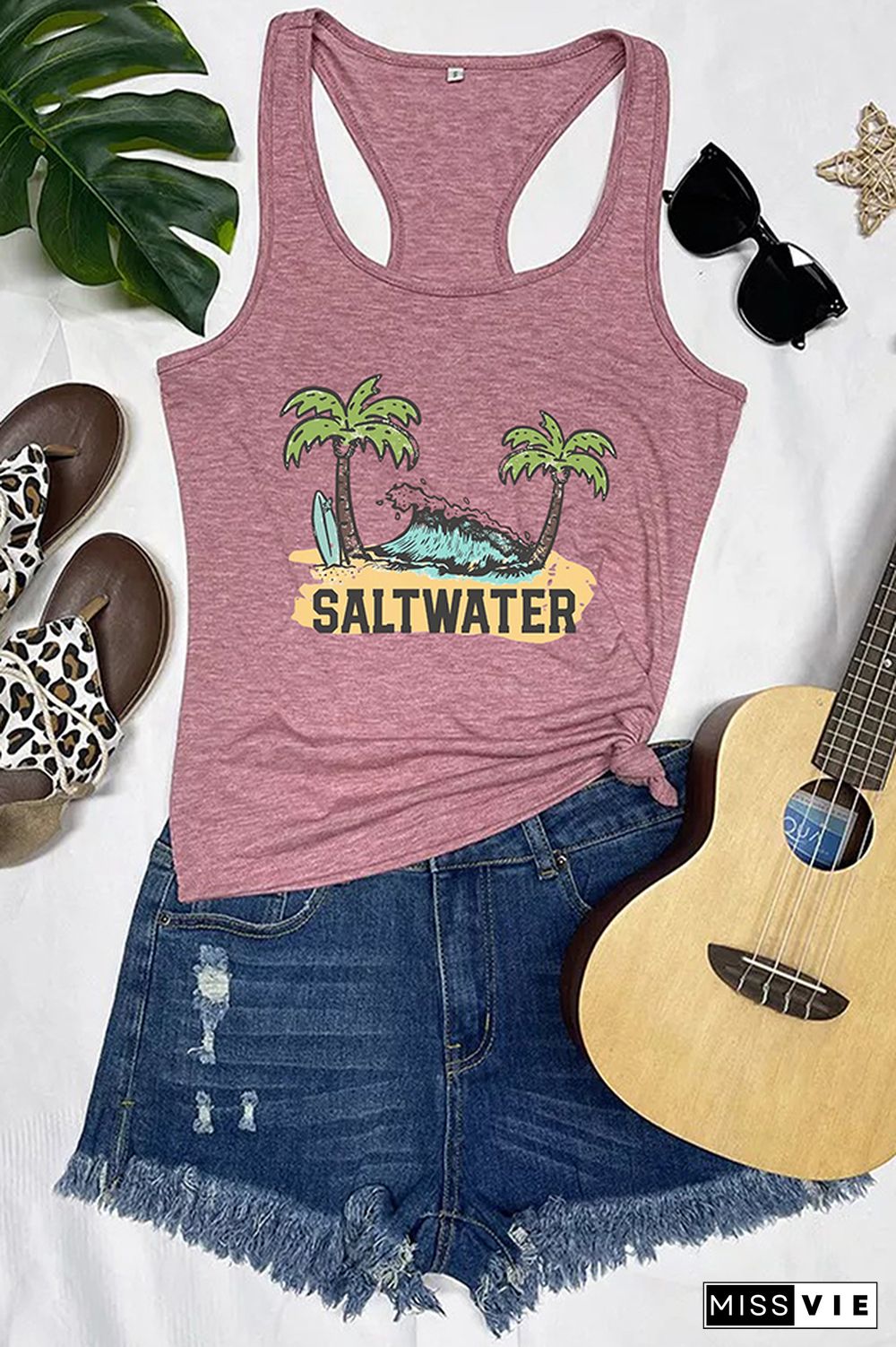 Salt Water Heals Everything Print Sleeveless Tank Top Wholesale