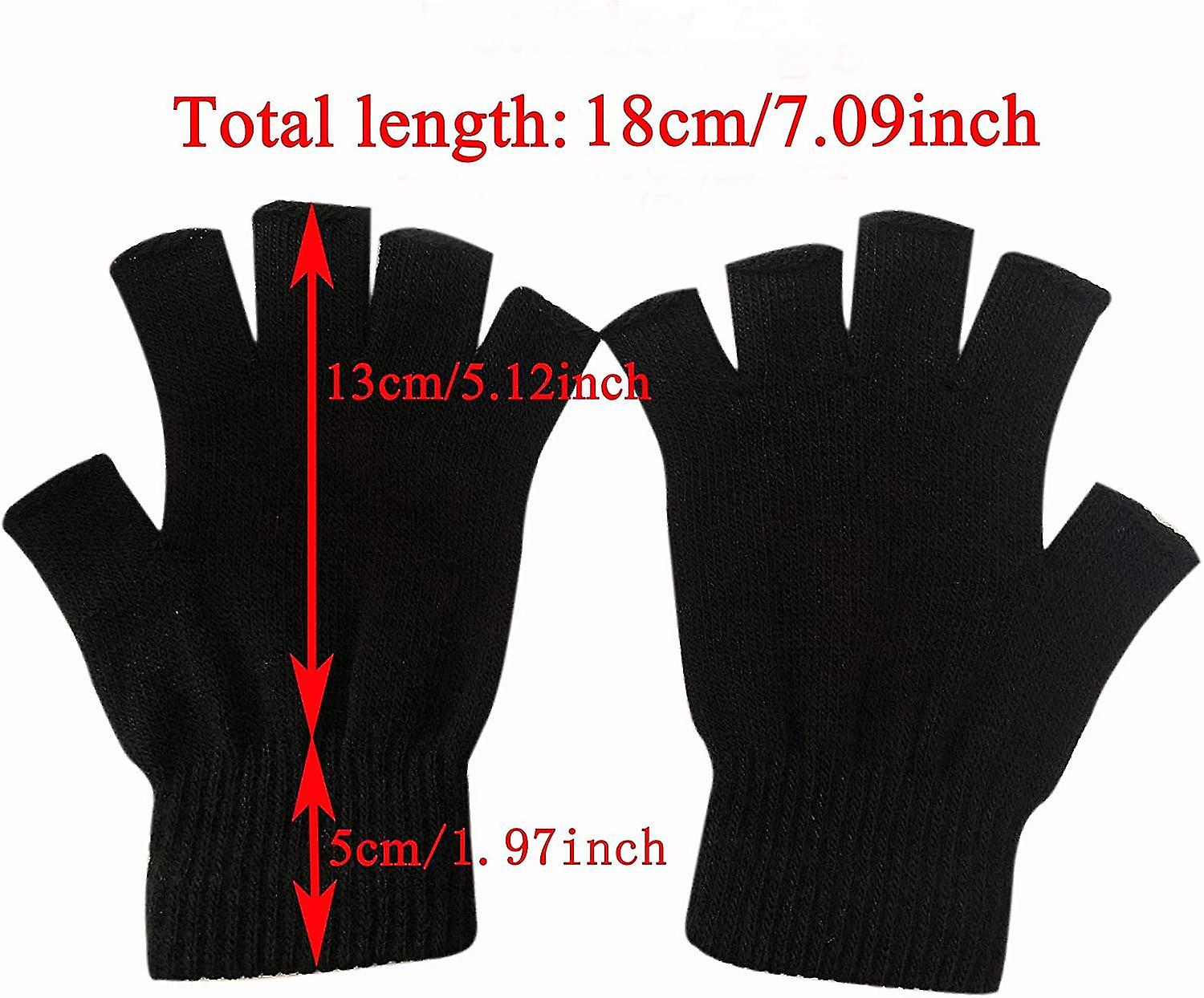 2 Pair Half Finger Gloves Winter Knit Touchscreen Warm Stretchy Mittens