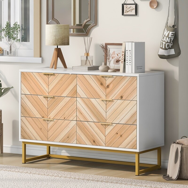 6 Drawers Dresser for Bedroom， Living Room， Entryway， Nursery， Modern Chest of Drawer， Storage Cabinet with Metal Legs - - 37366107