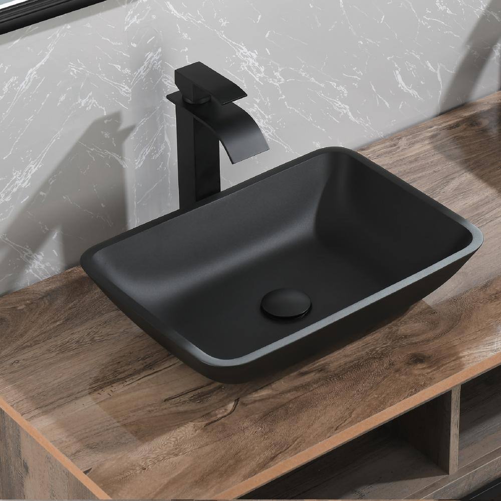 Interbath Glass Rectangular Vessel Bathroom Sink in Black ITBVS110SMB