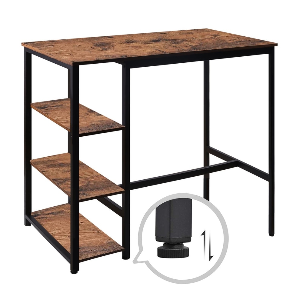 VEIKOUS Industrial High Bar Dining Table Set with Storage Shelves