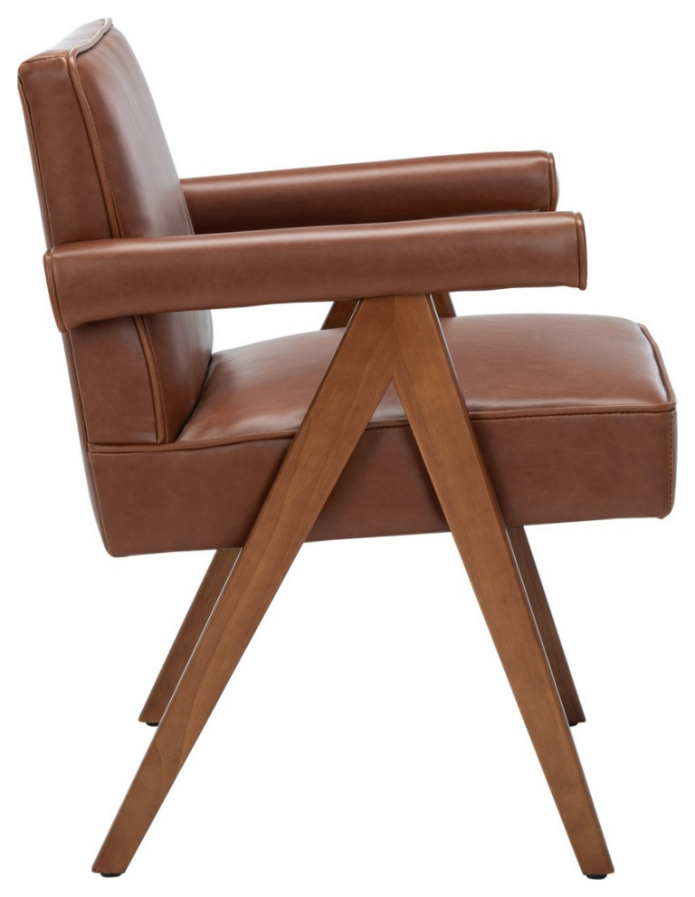 Katie Mid Century Accent Chair Cognac PU/ Walnut   Midcentury   Armchairs And Accent Chairs   by AED Luxury Home Decor  Houzz