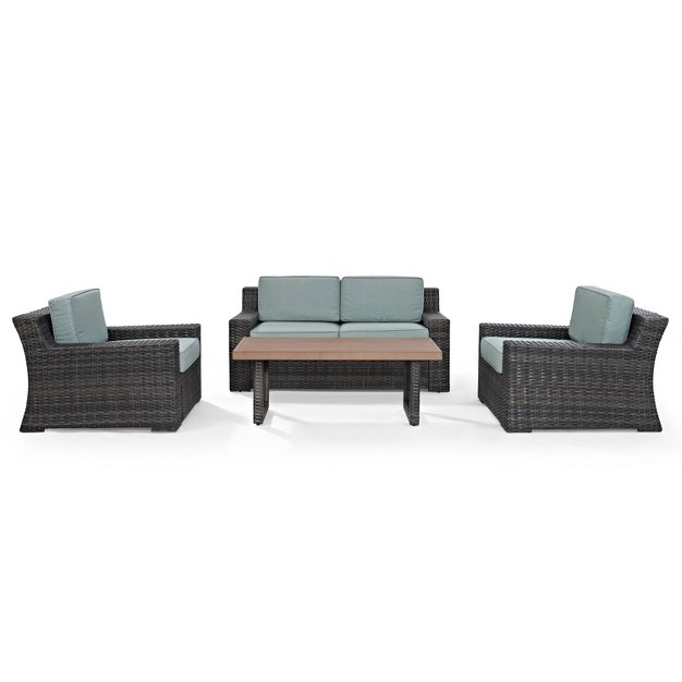 Beaufort 4pc Outdoor Wicker Seating Set Mist Crosley