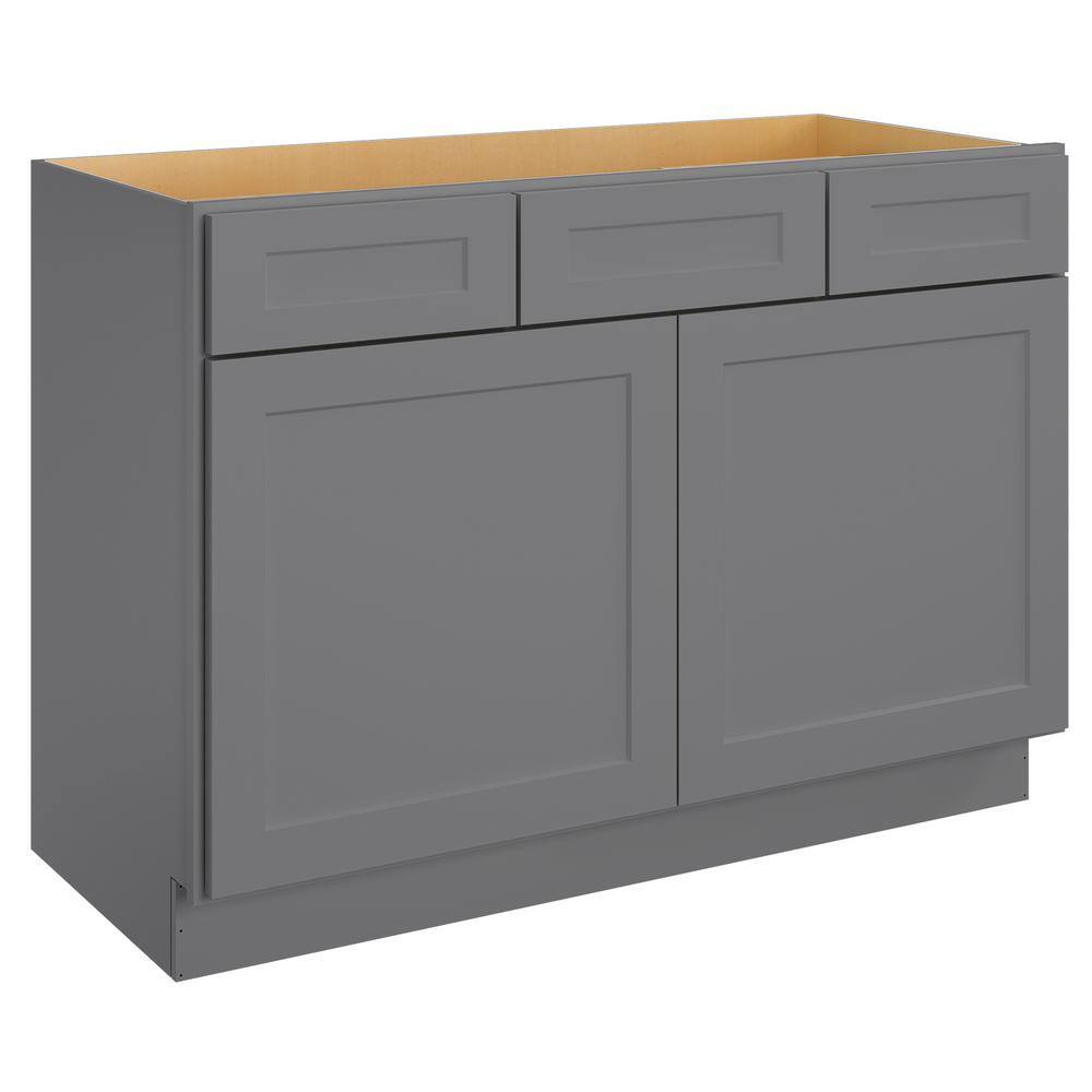 HOMEIBRO 48 in. W x 21 in. D x 34.5 in. H in Shaker Grey Plywood Ready to Assemble Floor Vanity Sink Base Kitchen Cabinet HD-SG-VSD48-A