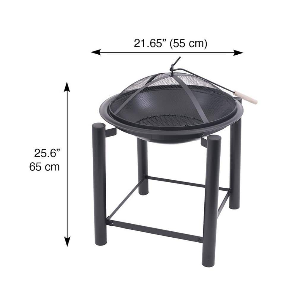 BLUE SKY OUTDOOR LIVING 21.5 in. Round Steel Wood Fire Pit On Raised 4-Post Platform with Screen, Screen Lift, And Log Grate WBFP21RB