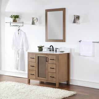 Altair Hadiya 42 in. W x 22 in. D x 34 in. H Bath Vanity in Brown Pine with Carrara White Composite Stone Top 542042-BR-AW-NM