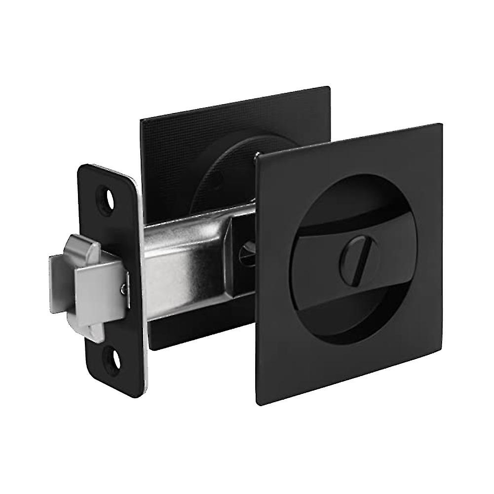 Pocket Door Lock， Black Contemporary Privacy Square Pocket Door Hardware， Black Sliding Pocket Door