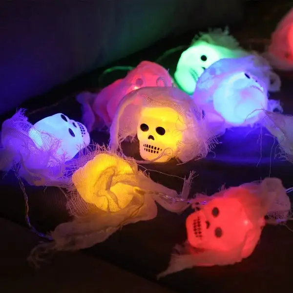 Halloween Skull Lights, 10 LEDs White Gauze String Lights - 1PACK