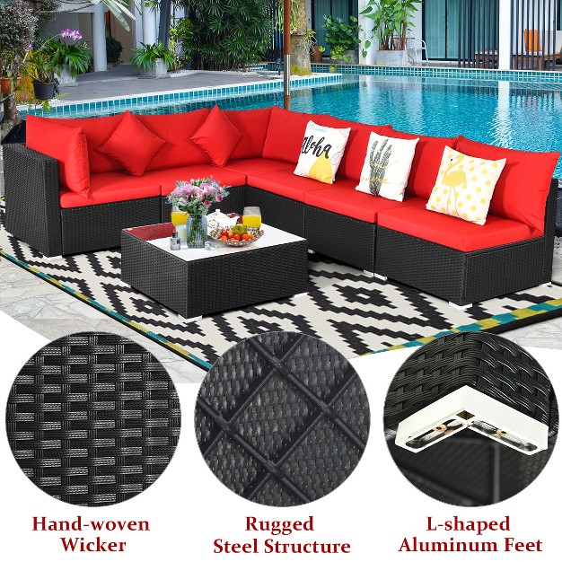 Costway 7pcs Patio Rattan Sofa Set Sectional Conversation Furniture Set Garden