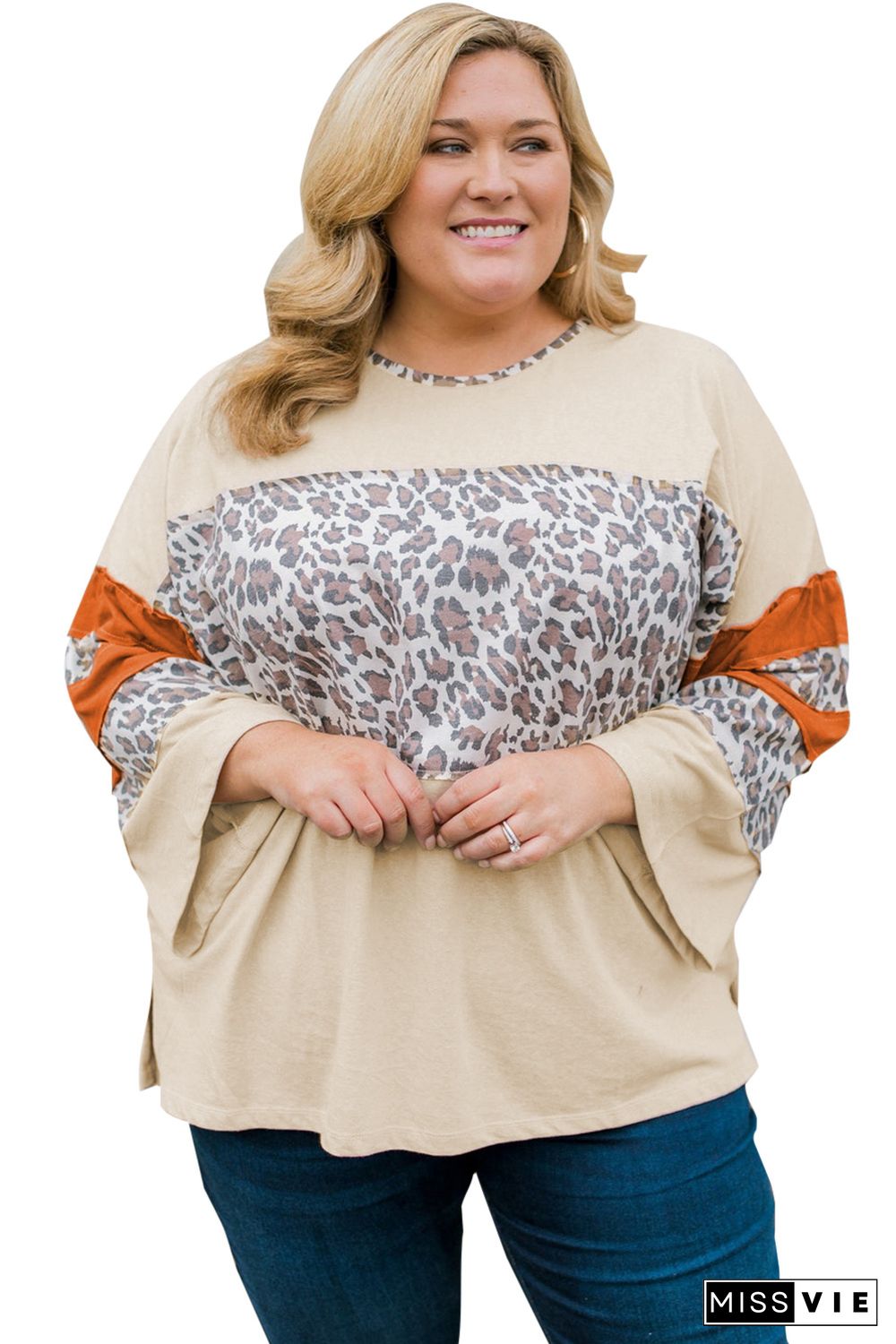 Leopard Color Block Patchwork Plus Size Top