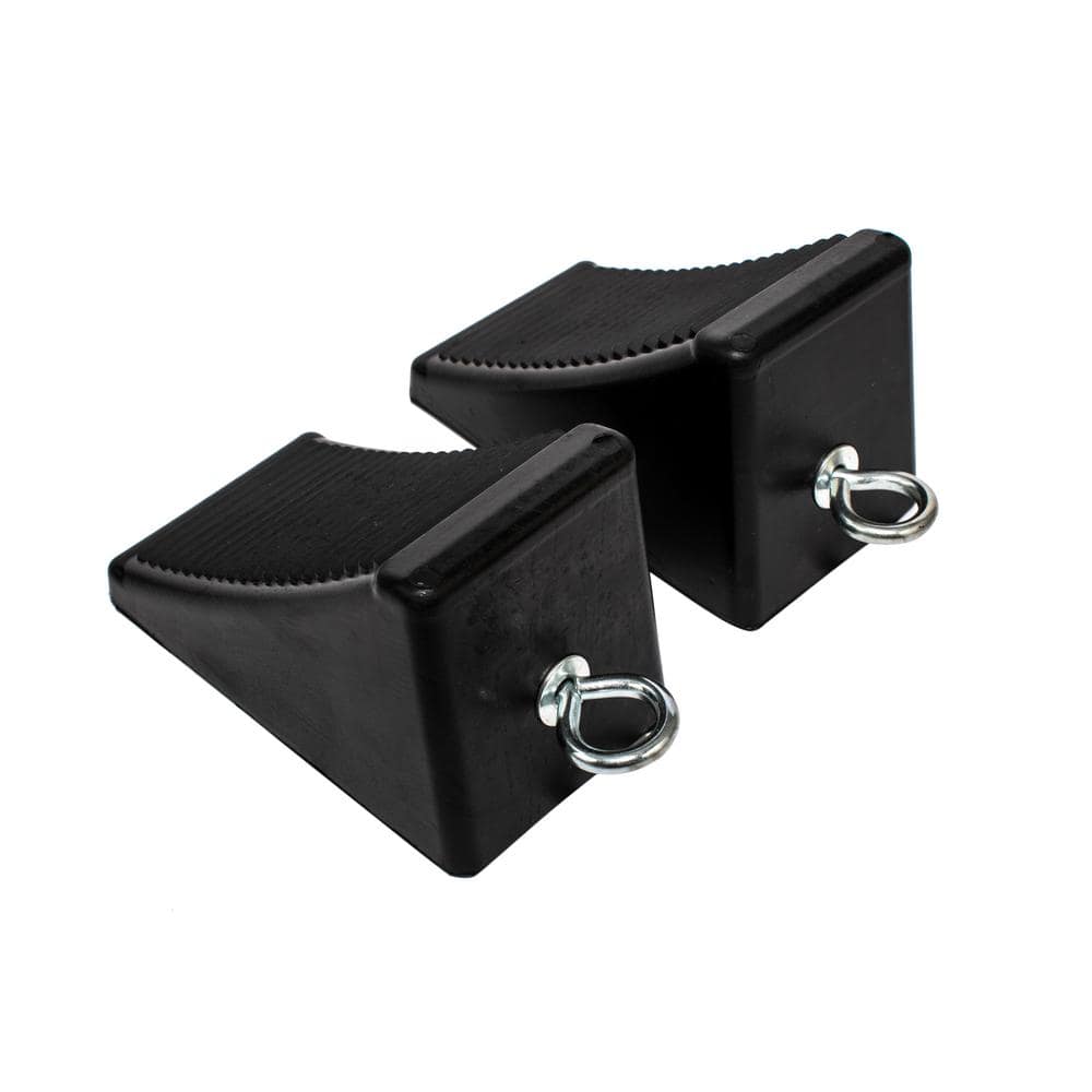 MaxxHaul 6-12 in. x 3-34 in. x 4 in. Rubber Wheel Chock with Eyelet (2-Pack) 50011