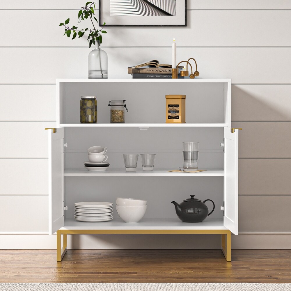 Anmytek White Buffet Sideboard Buffet Sideboard Storage Cabinet Kitchen Cupboard Console Table with Open Shelf