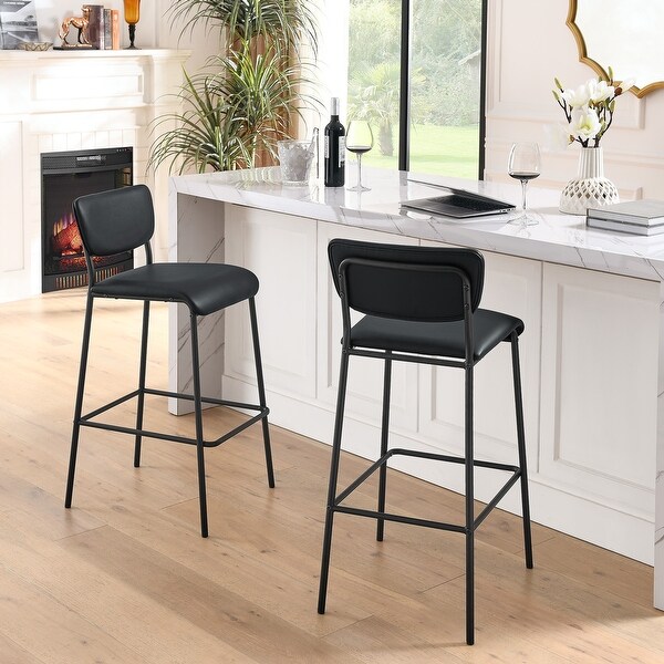 Pu Faux Leather Bar Stools Set of 2 Pub Barstools with Footrest