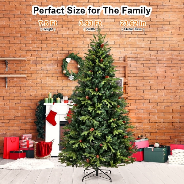 Christmas Tree Holiday Xmas Tree w/ 1，800 Branch Tips，Artificial Christmas Tree Decorations，Metal Hinges and Foldable Base.