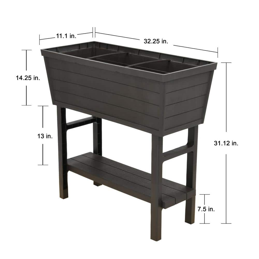 Vigoro 32.25 in. W x 31 in. H Elevated Resin Patio Garden Bed in Brown 999-2200