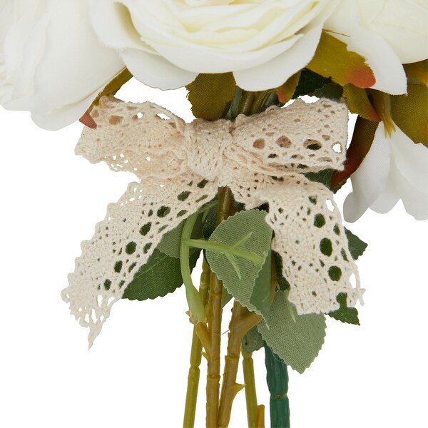 White Silk Roses，Eucalyptus and Berry Bridal Bouquet，Wedding Centerpiece (15.7x7 In)