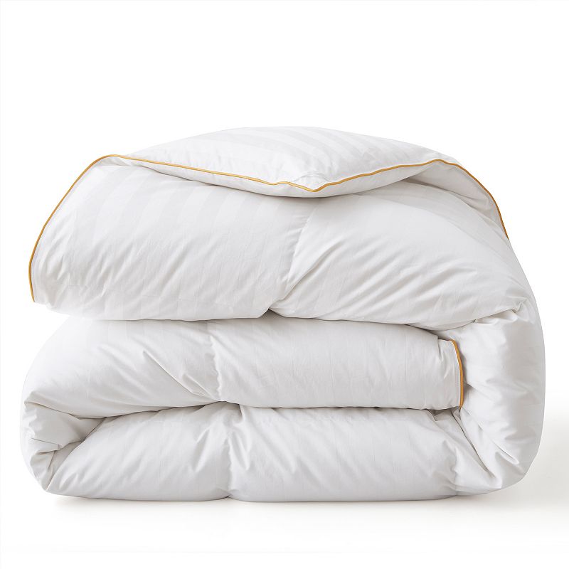 Unikome All Season Classic Stripped White Goose Down Fiber Comforter with 500TC Cotton Fabric with Golden Satin Wrapping