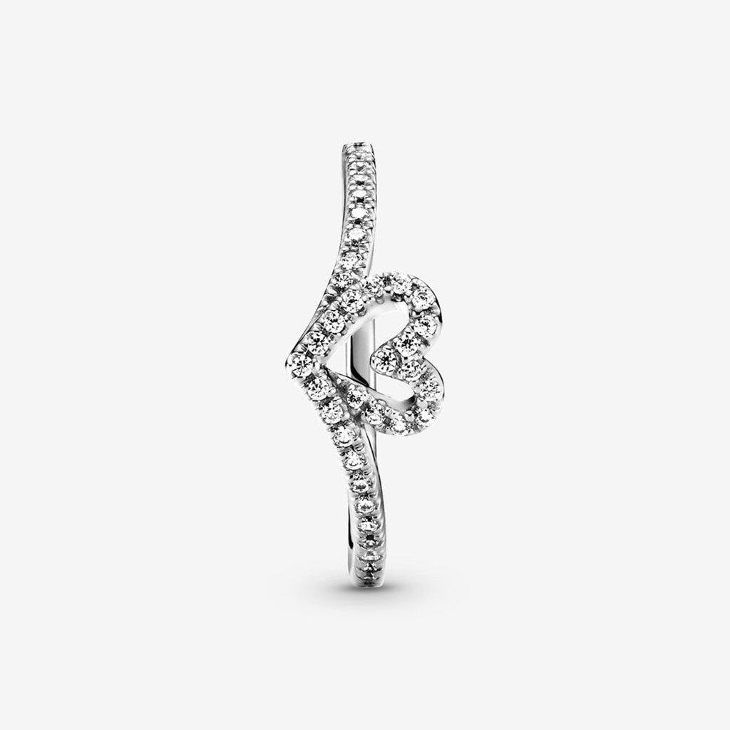 PANDORA  Sparkling Wishbone Heart Ring