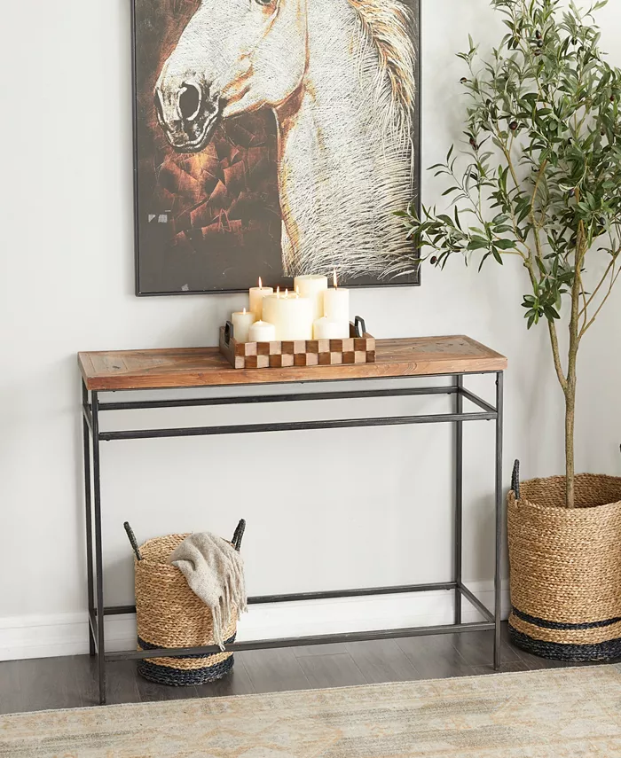 Rosemary Lane Metal Rustic Console Table with Brown Wood Top 48 x 16 x 30