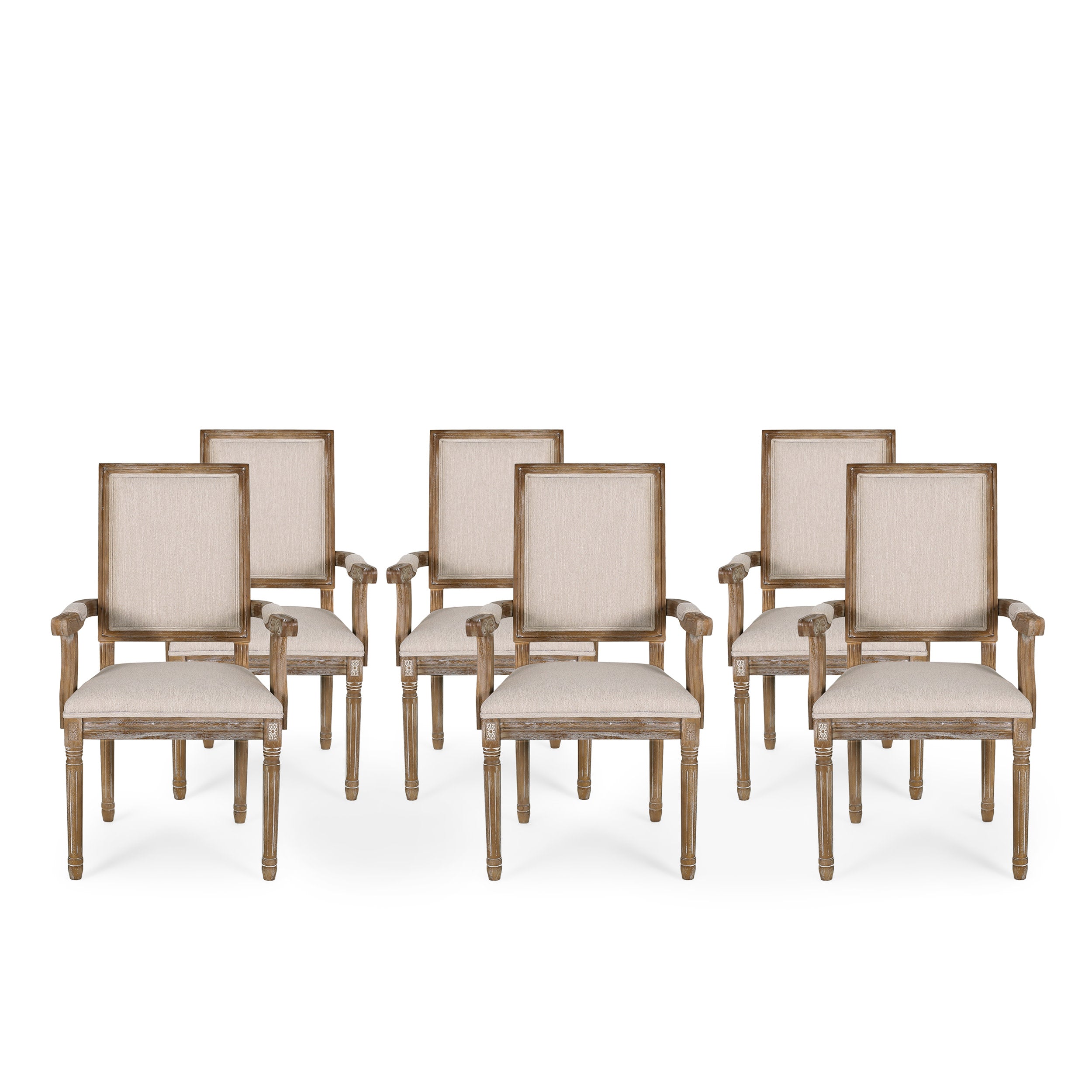 Ashlyn French Country Fabric Upholstered Wood Dining Chairs, Set of 6