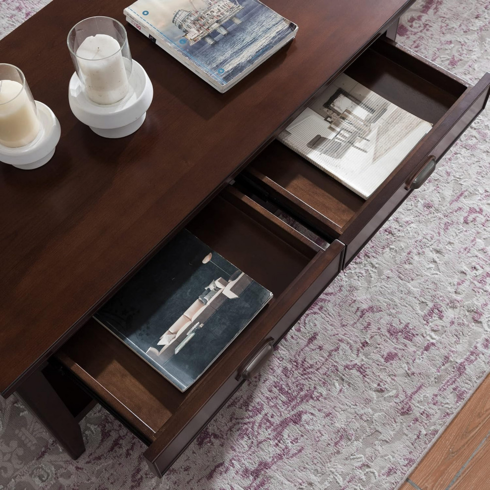 Classic Coffee Table  2 Drawers With Inverted Cup Pull Handles  Chocolate Cherry   Transitional   Coffee Tables   by Decor Love  Houzz