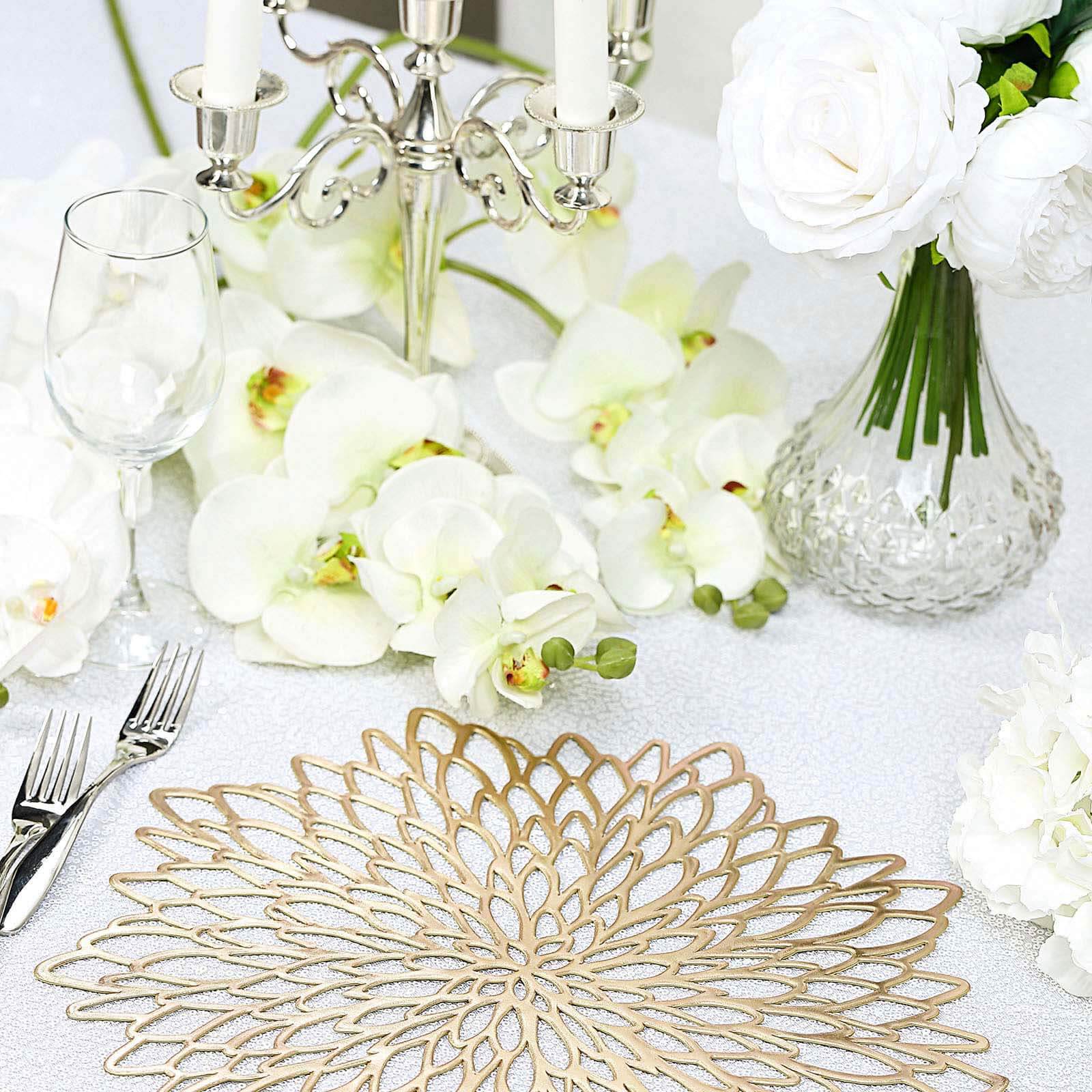 6 Pack Gold Decorative Floral Vinyl Placemats, Non-Slip Round Dining Table Mats 15