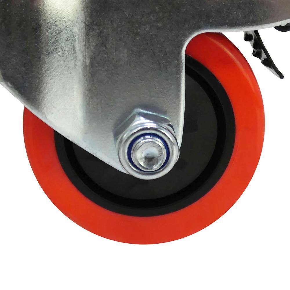 Everbilt 3 in. Red Polyurethane and Steel Swivel Plate Caster with Locking Brake and 175 lb. Load Rating 4120545EB