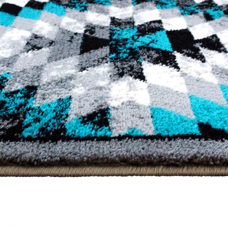 Masada Rugs Masada Rugs Stephanie Collection 3'x11' Area Rug Runner with Distressed Southwest Native American Design 1106 in Turquoise， Gray， Black and White