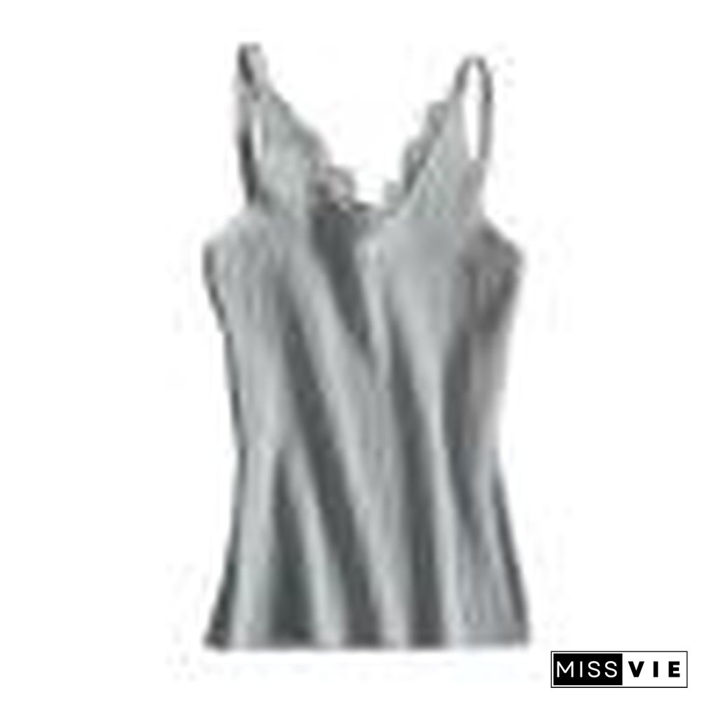 Sexy Women Plain Camisole Lace Splicing Double V Neck Vest Slim Sling Tank Tops