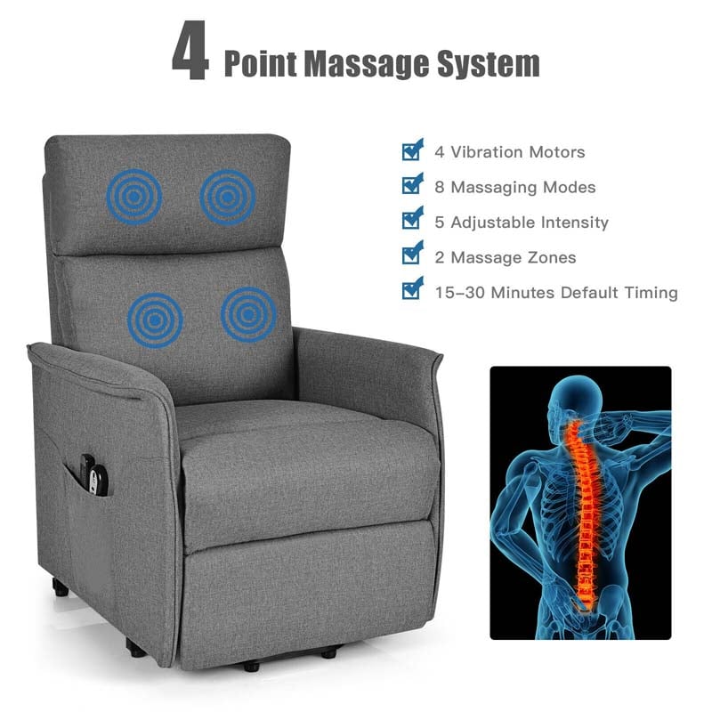 Power Lift Chair Recliner, Fabric Padded Massage Reclining Sofa, Elderly Lift Chair with Side Pocket, Remote Control