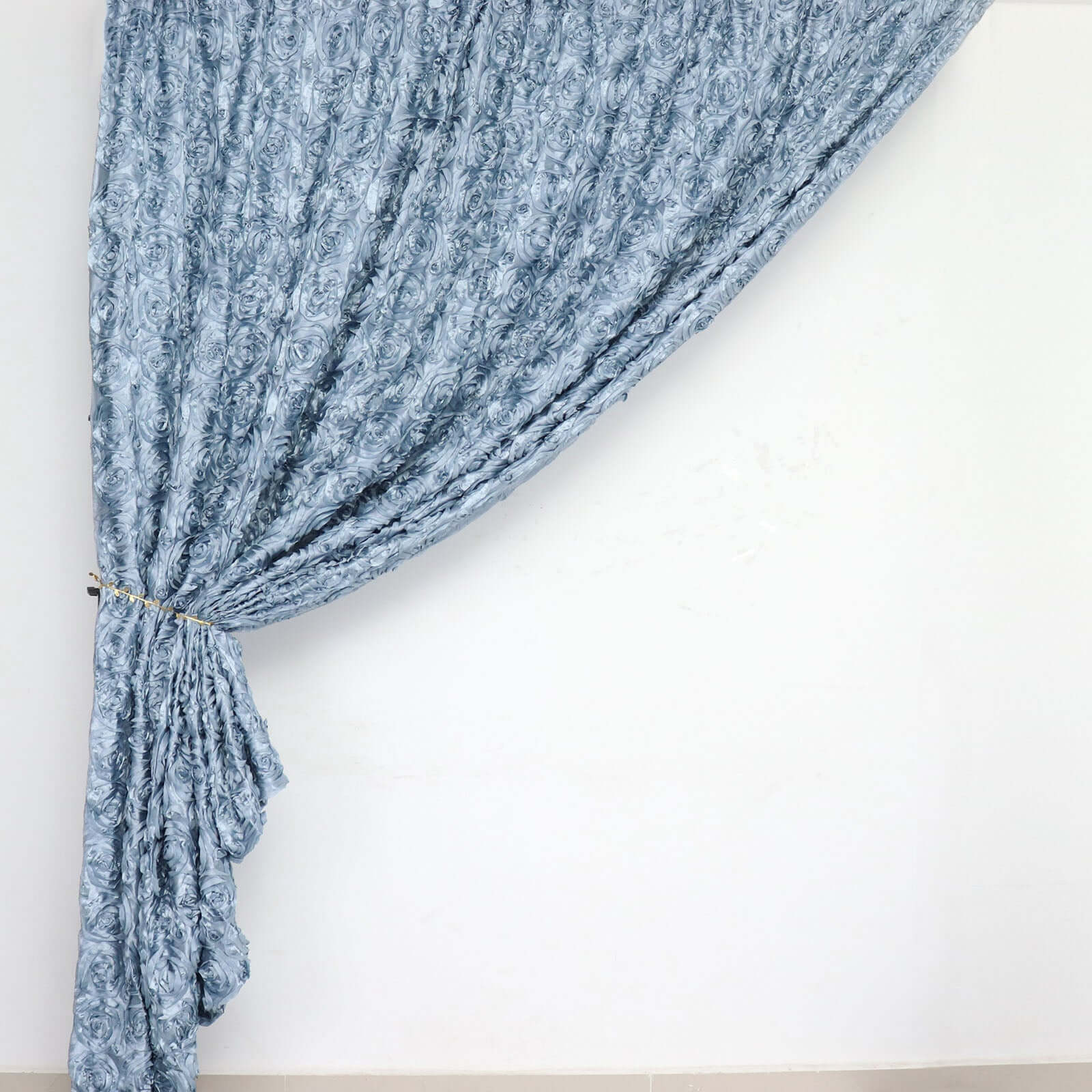 Dusty Blue Satin Rosette Backdrop Drape Curtain, Photo Booth Event Divider Panel - 8ftx8ft