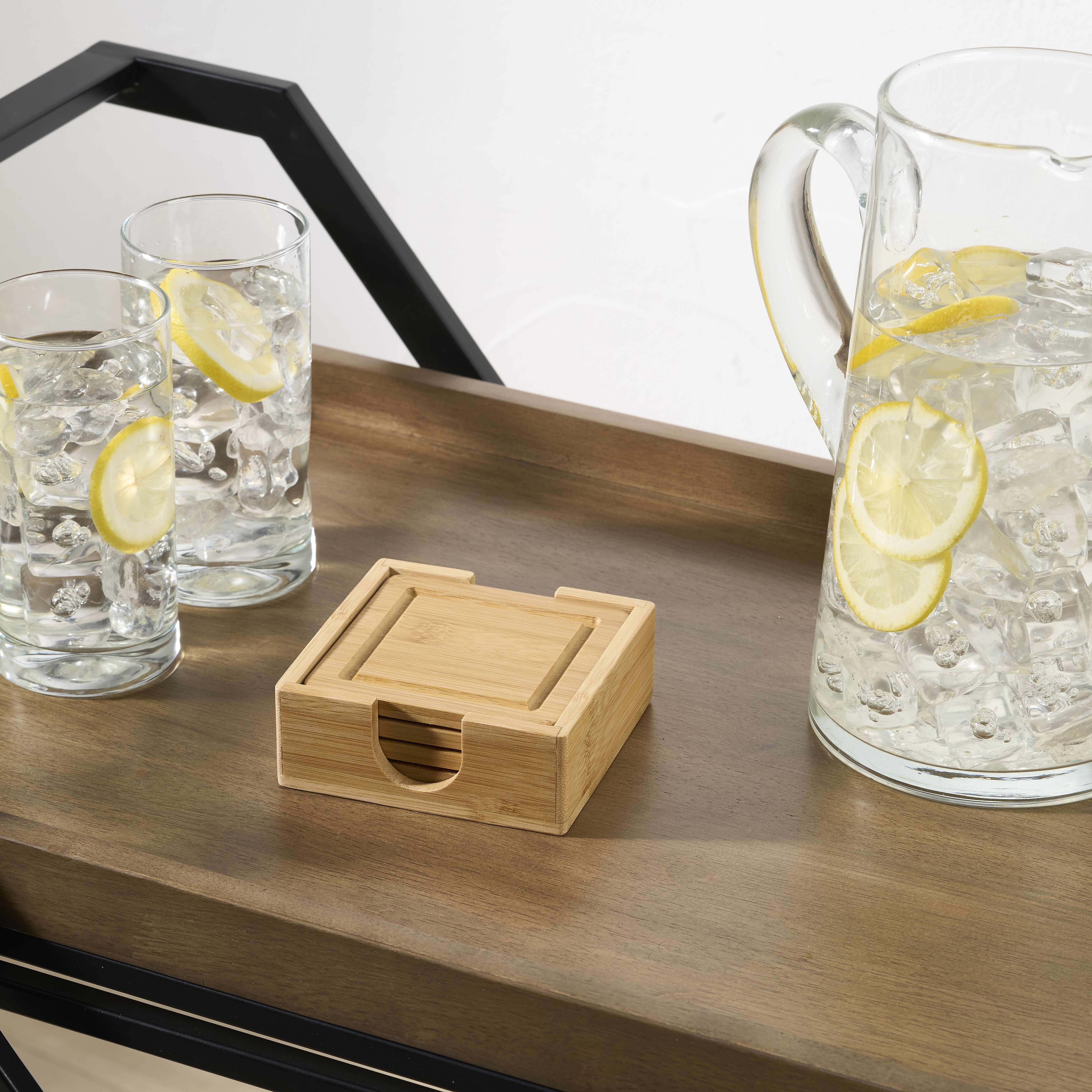 Better Homes and Gardens Natural Bamboo Coaster 4 Pack Set， 4.52 x 4.52 x 1.65 inch