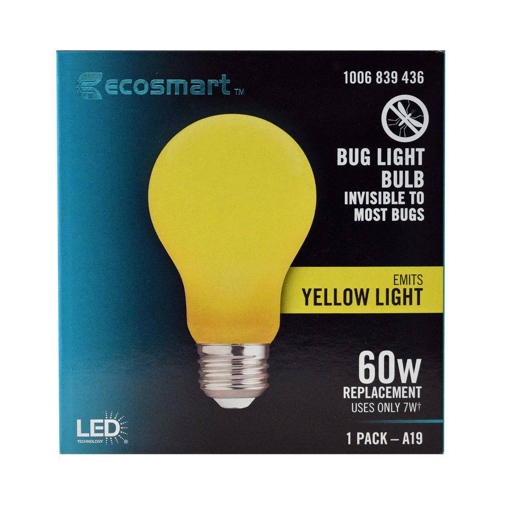 EcoSmart 60-Watt Equivalent A19 Outdoor Bug Light Yellow LED Light Bulb (1-Pack) FG-04245