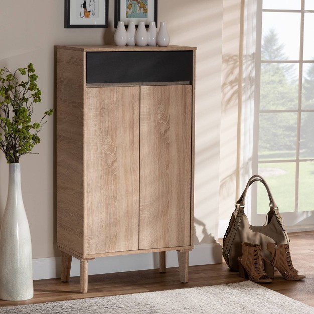 Fella Two tone Oak And Entryway Shoe Cabinet With Drawer Brown Baxton Studio