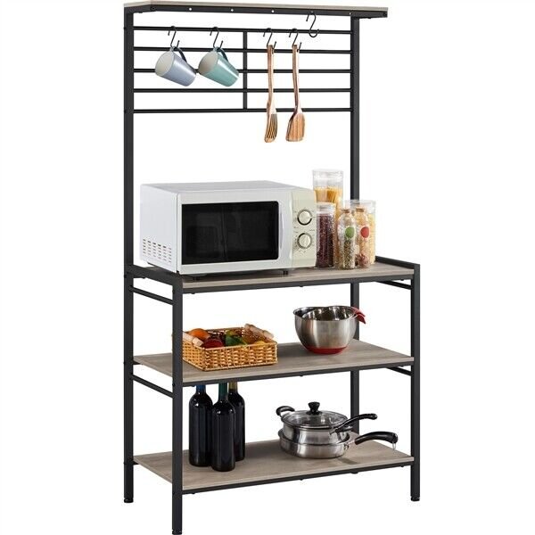 4-Tier Kitchen Baker's Rack Microwave Oven Stand Rack with 5 Hooks for Kitchen