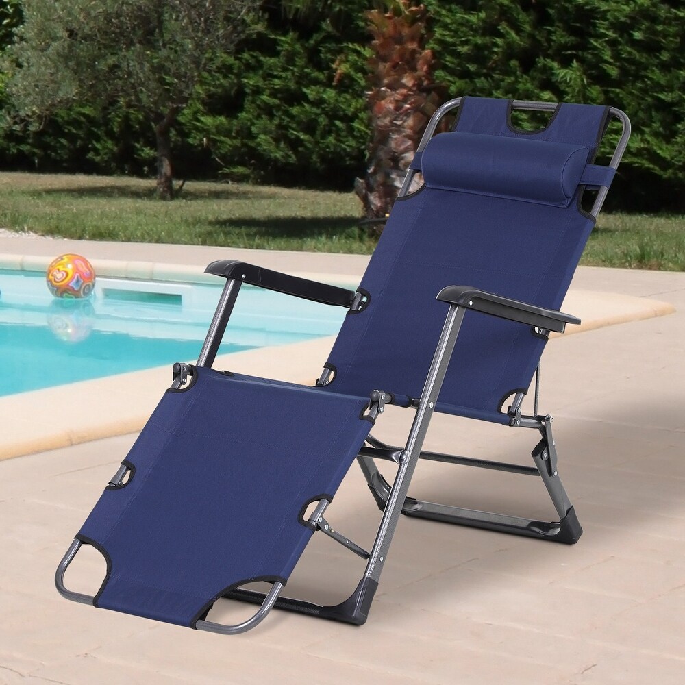 Outsunny 2 in 1 Patio Lounge Chair w/ Pillow  Outdoor Folding Sun Lounger Reclining to 120°/180°  Oxford Fabric