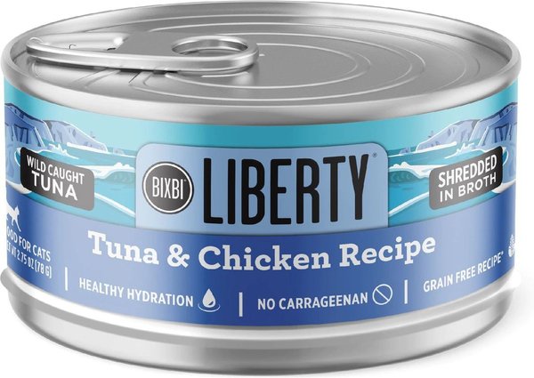 BIXBI Liberty Tuna and Chicken Recipe in Broth Grain-Free Wet Cat Food， 2.75-oz can， case of 24