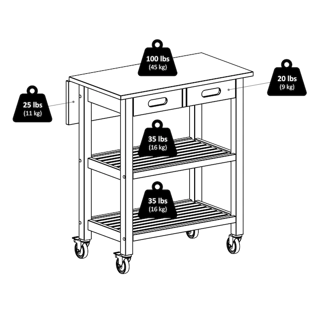 Winsome Wood Brown Wood Base with Wood Top Rolling Kitchen Cart (16.66-in x 28.27-in x 33.07-in)